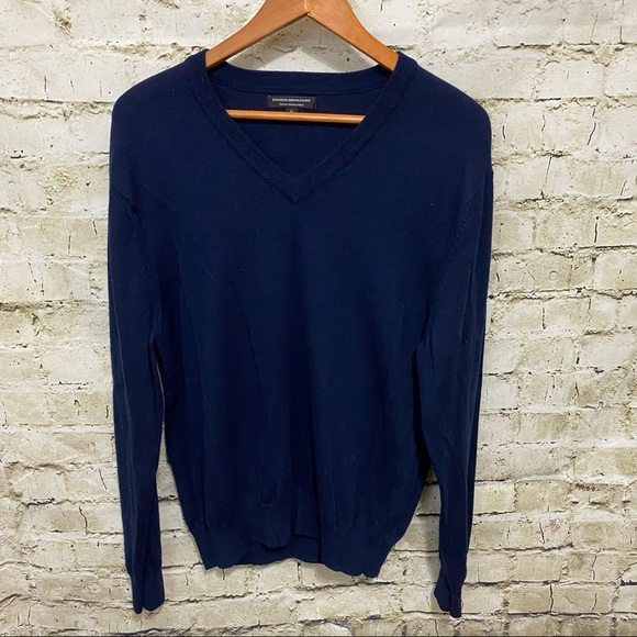 Express Navy Blue Italian Merino Wool V Neck Sweater - Picture 1 of 5